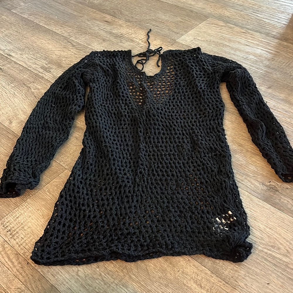 Crochet low back mini beach cover up dress